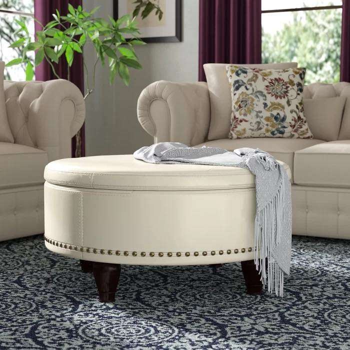 Round Faux Leather Ottoman
